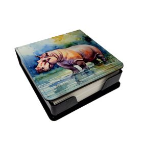 Hippopotamus PU Leather Note Paper Holder with Artist-Designed Cover, Desk Accessory, Office Gift (Default: Default)