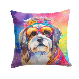 Shih Tzu Hippie Dawg Throw Pillow Machine Washable, Indoor Outdoor Decorative Pillow for Couch, Bed or Patio, 14Hx14W (Default: Default)