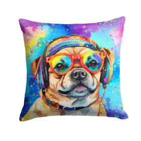 Pug Hippie Dawg Throw Pillow Machine Washable, Indoor Outdoor Decorative Pillow for Couch, Bed or Patio, 14Hx14W (Default: Default)