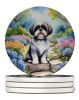 Shih Tzu Spring Path Large Sandstone Coasters Pack of 4 Absorbent Round Coasters Decor Gifts for Men or Women, 4 in, Multicolor