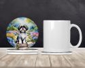 Shih Tzu Spring Path Large Sandstone Coasters Pack of 4 Absorbent Round Coasters Decor Gifts for Men or Women, 4 in, Multicolor