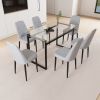 51" 6 person glass dining table set, kitchen set with black metal leg dining table and chairs