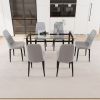 51" 6 person glass dining table set, kitchen set with black metal leg dining table and chairs