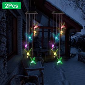 LED Solar Hummingbird Wind Chime For Spring Solar String Lights 6 LEDs Color-Changing IP65 Waterproof Decorative Lamp Lighting For Home Garden Fe (Option: 2Pc)